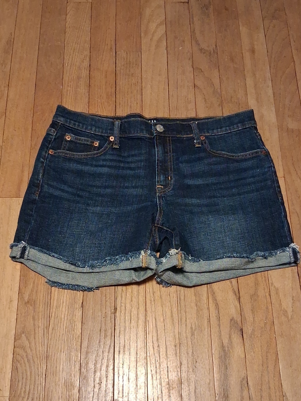 Women's gap Dark Blue Denim Roll-Cuff jean Shorts 30 womens 10 mid rise